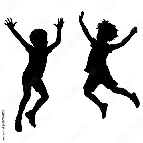Joyful children jumping silhouette logo design for youth activities