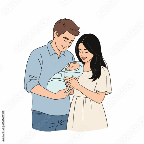 Happy Parents Holding Their Cute Baby Together in a Warm Family Moment