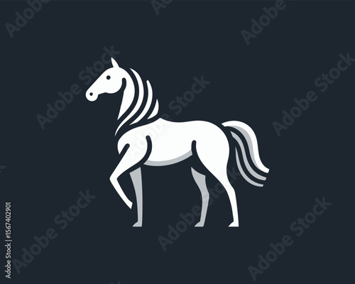 Elegant white horse vector illustration with stylized mane and tail on