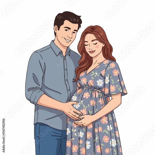 Loving Husband Touching His Pregnant Wife’s Belly During Maternity Moment