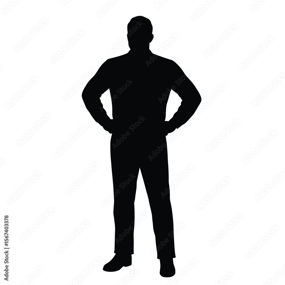 Fototapeta premium Black silhouette of a man with hands on hips white