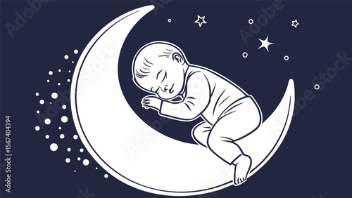 baby sleeping on moon night sky background