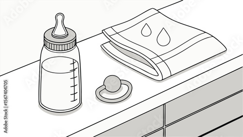 baby bottle pacifier towel on nursery table