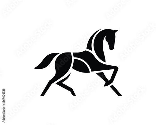 Elegant prancing geometric vector emblem in black