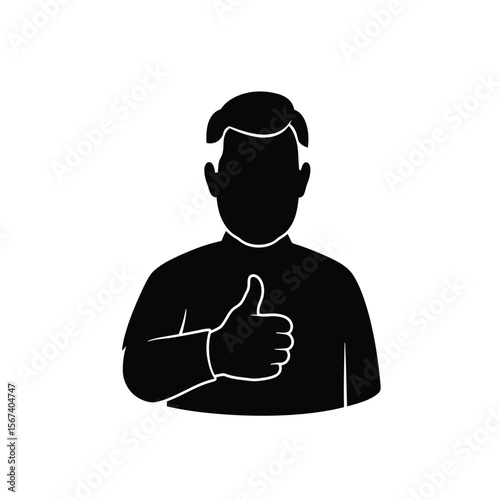 Black silhouette of man giving thumbs up icon on white background