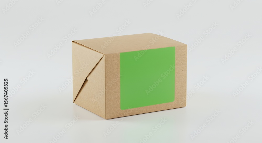 Obraz premium Brown Cardboard Box with Green Label for Product Shipping or Delivery