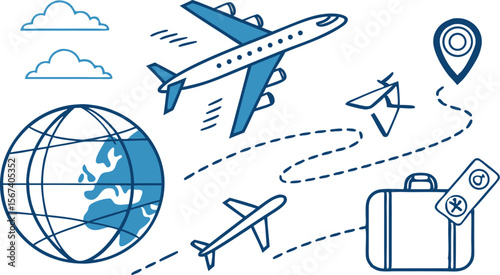 air travel journey with globe and suitcase