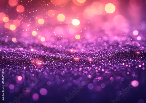 Purple pink bokeh light glitter background for Christmas and New Year stock photo