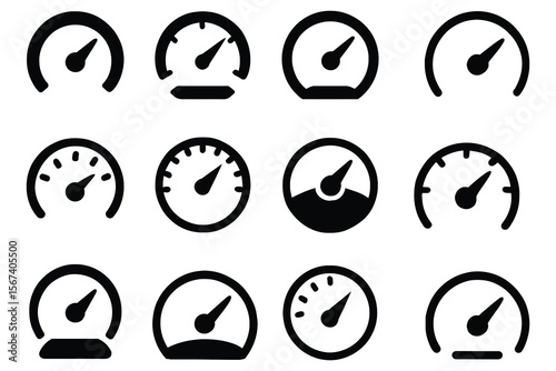 Black gauge icons speedometers dials vector