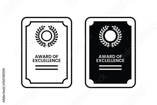 Two award of excellence certificates with laurels isolated on white background