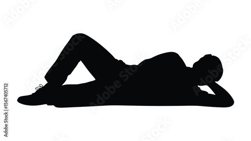 Silhouette of a man lying on his side with his head resting on his arm