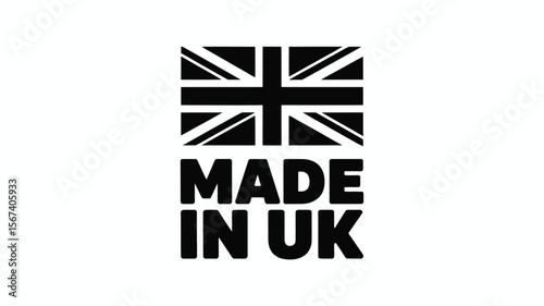 Made in uk text and union jack flag symbol for british manufacturing and products