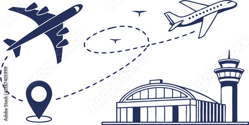airport travel airplane control tower vector