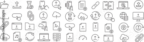 ベクターでモノクロのアップロードに関する線画アイコンセット
