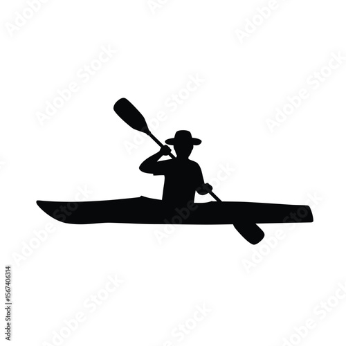 Black silhouette of a person kayaking with a paddle