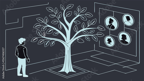 family tree technology concept with silhouette
