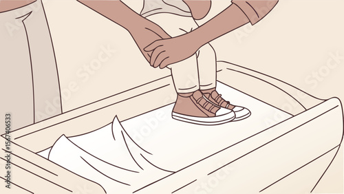 baby changing diaper table care shoe holding