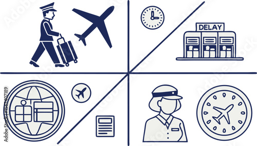 airport travel delay vector flat icon set art