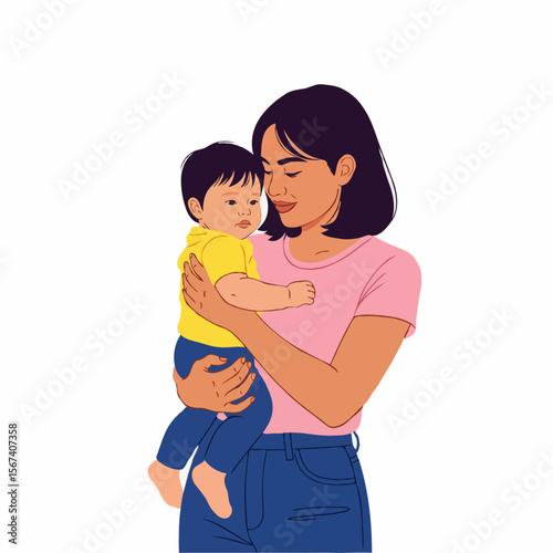 A mother holding her child with love and affection at home, expressing strong emotional connection, care, and warmth. A heartwarming moment of parenting and family life