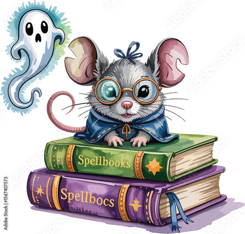 book with rat and ghost illustration premium quality