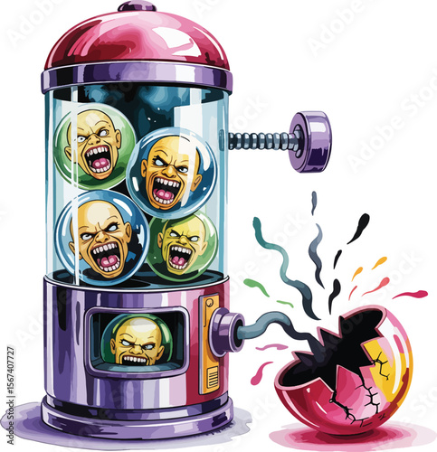 capsule toy with stitched screaming heads balls illustration premium quality