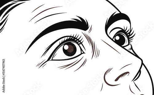 human face close up eye look detailed art