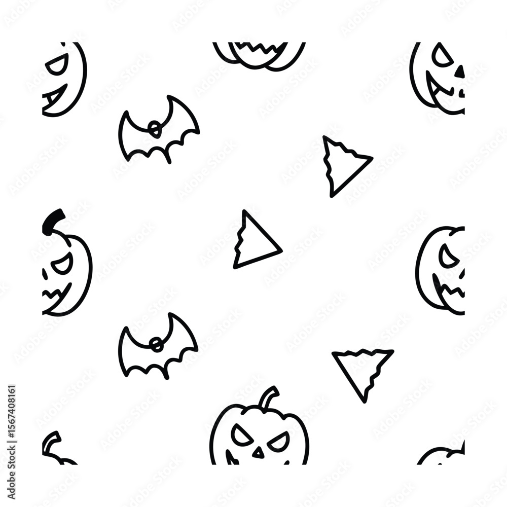 Fototapeta premium seamless line art Halloween pattern design elements