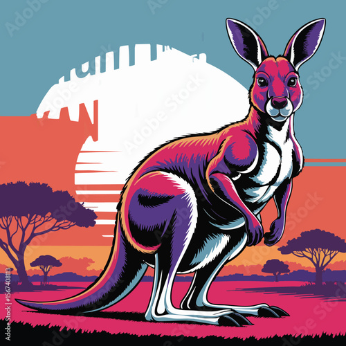 Jumping Kangaroo Outback Vector Illustration