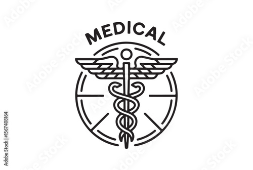 Stylized caduceus medical symbol with wings and staff isolated on white background