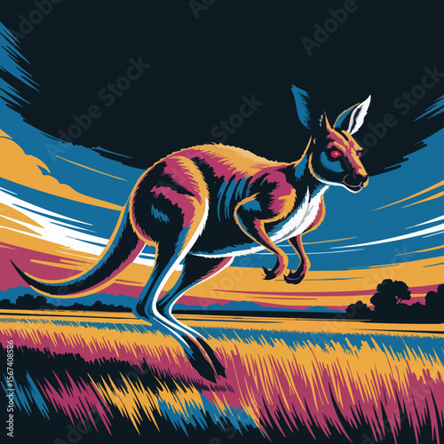 Jumping Kangaroo Outback Vector Illustration