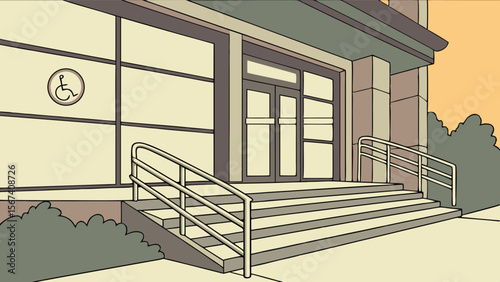 building entrance with ramp access vector art