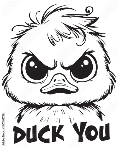 Angry Cartoon Duck with "Duck You" Text