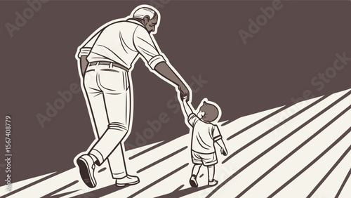 grandfather and child walking together vector
