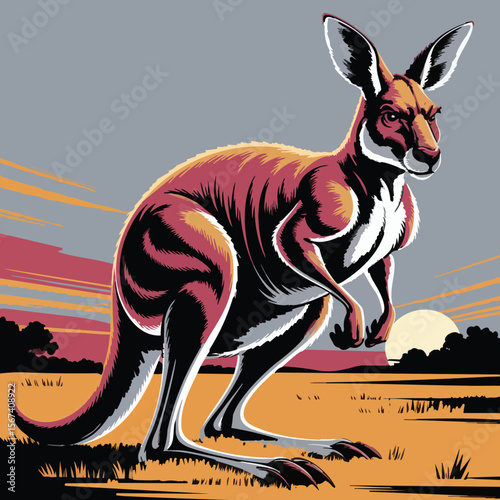 Jumping Kangaroo Outback Vector Illustration