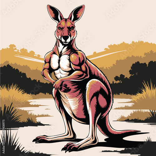 Jumping Kangaroo Outback Vector Illustration