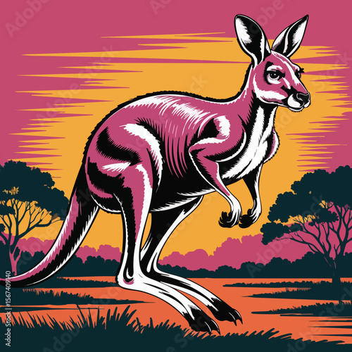 Jumping Kangaroo Outback Vector Illustration