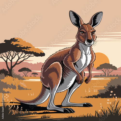 Jumping Kangaroo Outback Vector Illustration