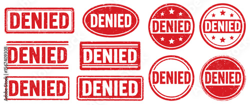 Denied Stamp vector set. Denied Rubber Stamp design collection. Denied Grunge stamp pack. Seal Denied. Vector illustration image. Isolated one white background.