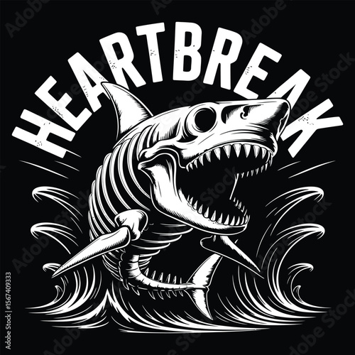 Skeleton Shark Breaking Through Waves ocean water