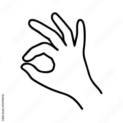 A clean and simple line vector of a hand making the "OK" sign with fingers.