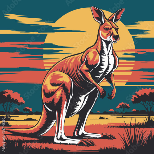 Jumping Kangaroo Outback Vector Illustration