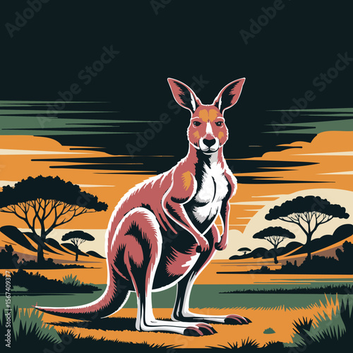 Jumping Kangaroo Outback Vector Illustration