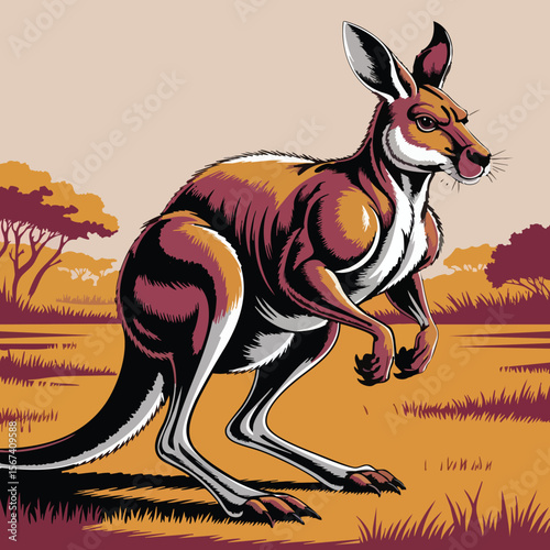 Jumping Kangaroo Outback Vector Illustration