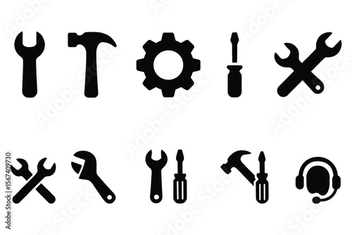 Tools and support icons wrench hammer