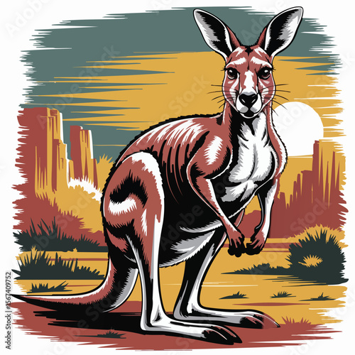 Jumping Kangaroo Outback Vector Illustration