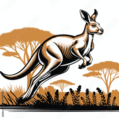 Jumping Kangaroo Outback Vector Illustration