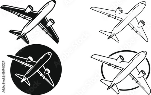 set of commercial airplane vector artwork