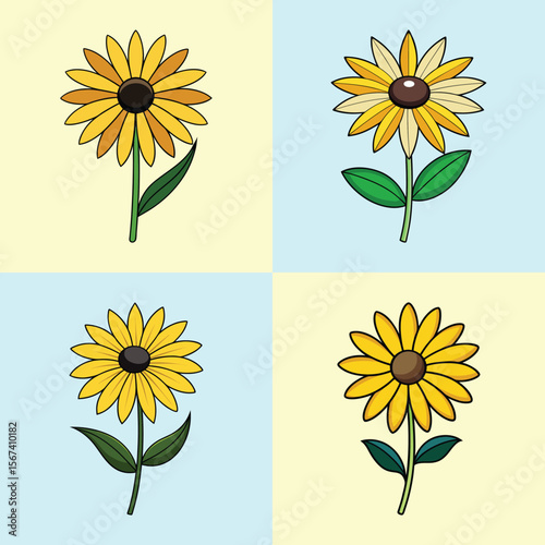 Black-Eyed Susan Flat Illustration Cheerful Yellow Wildflower Design