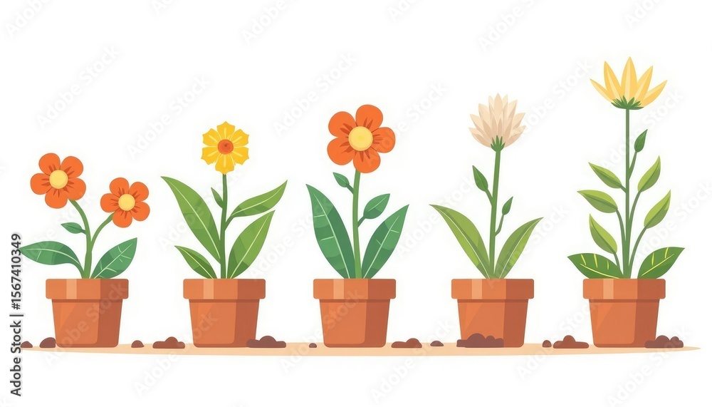 Fototapeta premium Blooming flowers in terracotta pots.