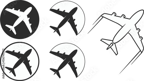 set of commercial airplane vector artwork